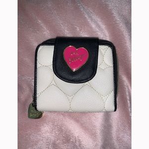 Betsy Johnson White, Pink, and Black Heart Wallet
